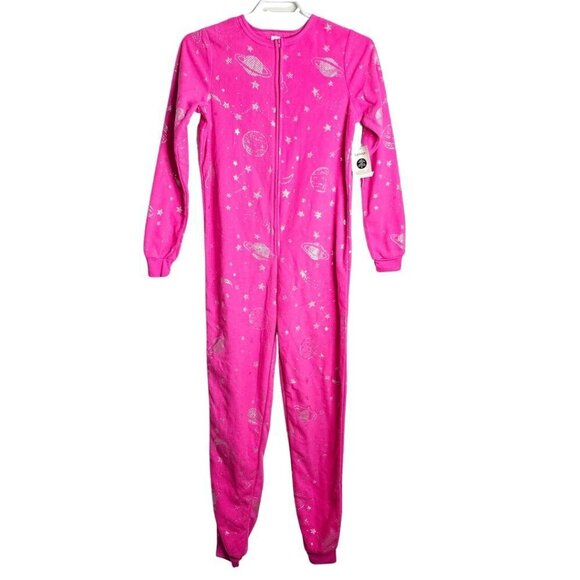 Girl's Onsie/Blanket Sleeper, Hot Pink, Galaxy Theme, Large (10-12) - Picture 2 of 10